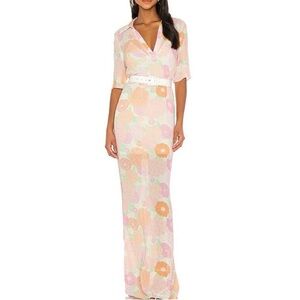 Revolve L'Academie Pastel 70’s Floral Maxi Dress with Slip